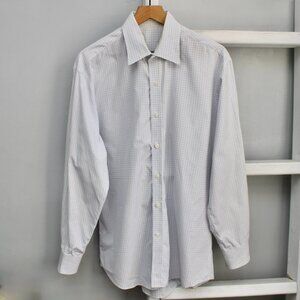 J. Hilburn Men's White Purple Blue Plaid Cotton Button-Up Dress Shirt Size XL